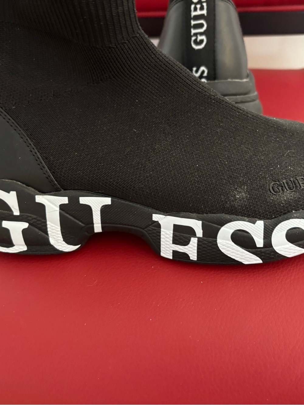 Guess Black Knit Sock Sneakers with White Logo - Picture 3 of 4